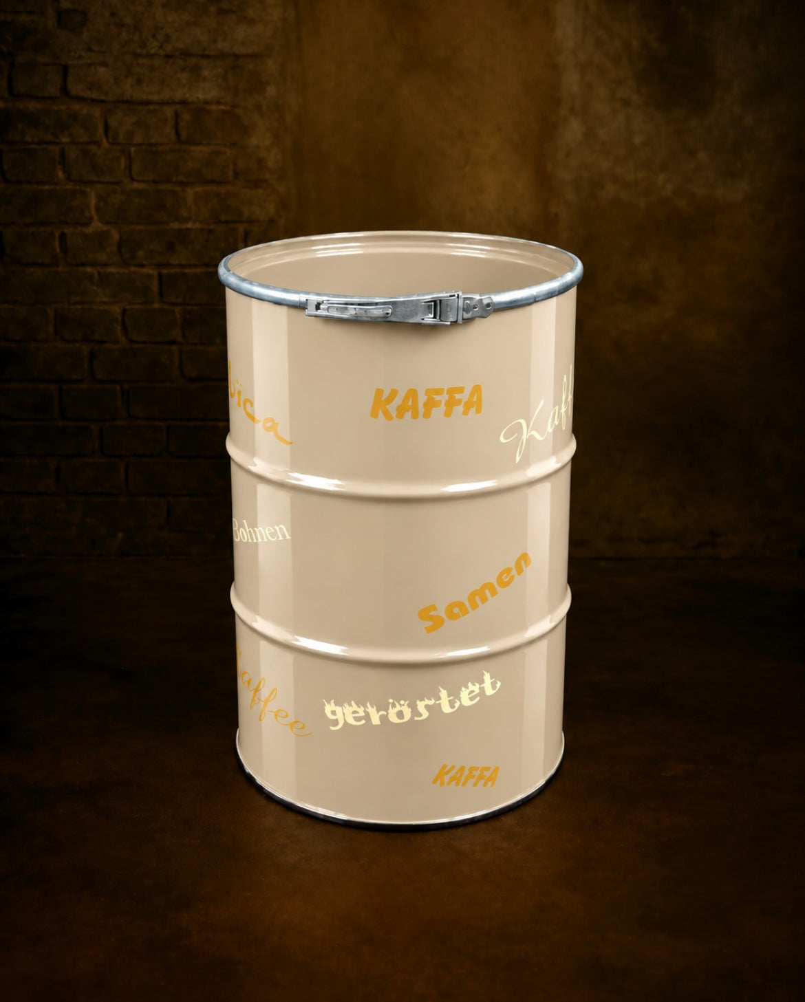 213l Deko-Ölfass Kaffee-Design